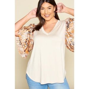 NWT Emerald Plus Size Pleated Embellished Sleeves Top